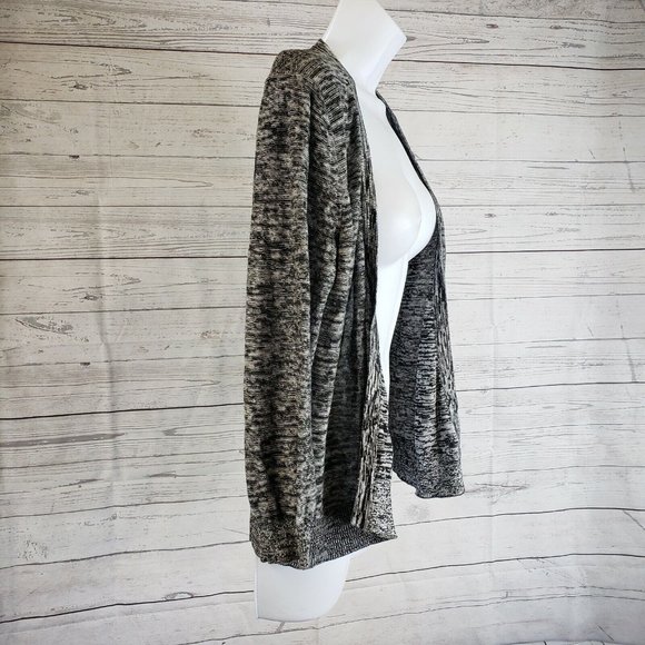 Ann Taylor LOFT Womens Cardigan Sz Medium Black Gray Heathered Linen Blend - Picture 2 of 4
